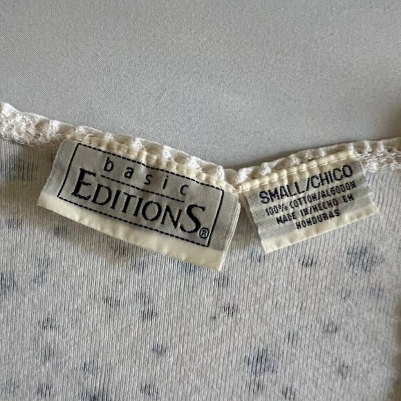 Basic Editions Ribbed White & Blue Flower Lace Trim Baby Tee - Picture 5 of 6